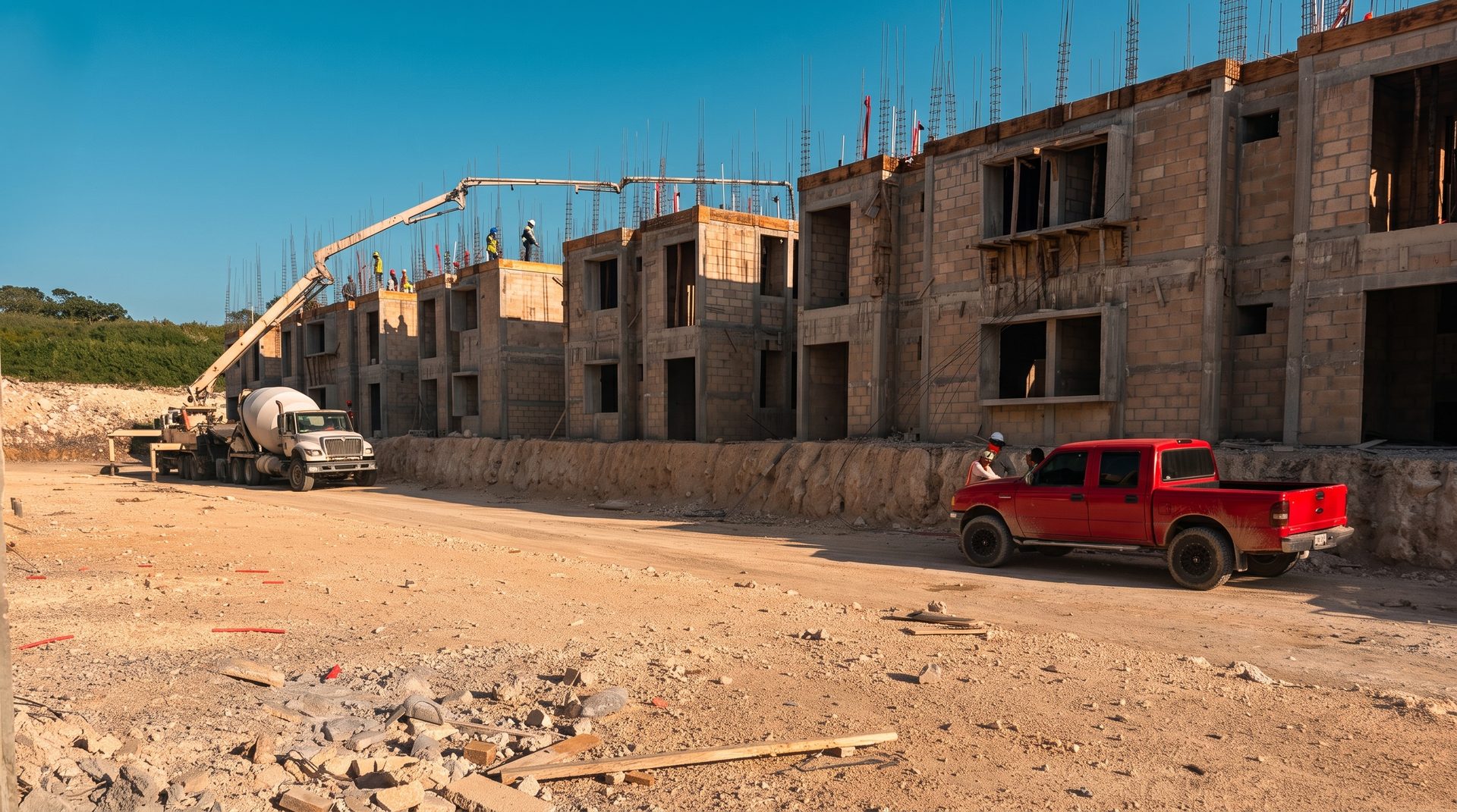 Proyecto Multifamiliar Miguel Hidalgo — hilera de edificios en construcción